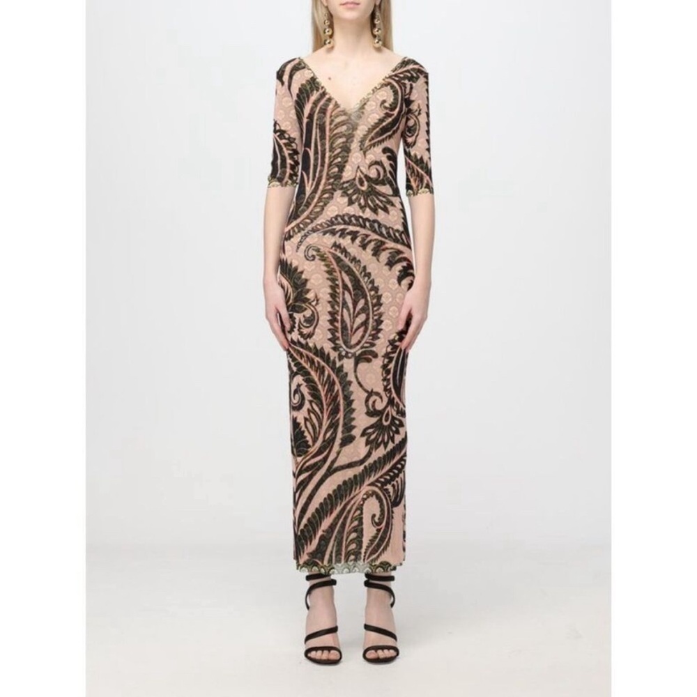 Etro Women’s Mesh Beige Pattern Dress Midi Size 36 US 0 NWOT